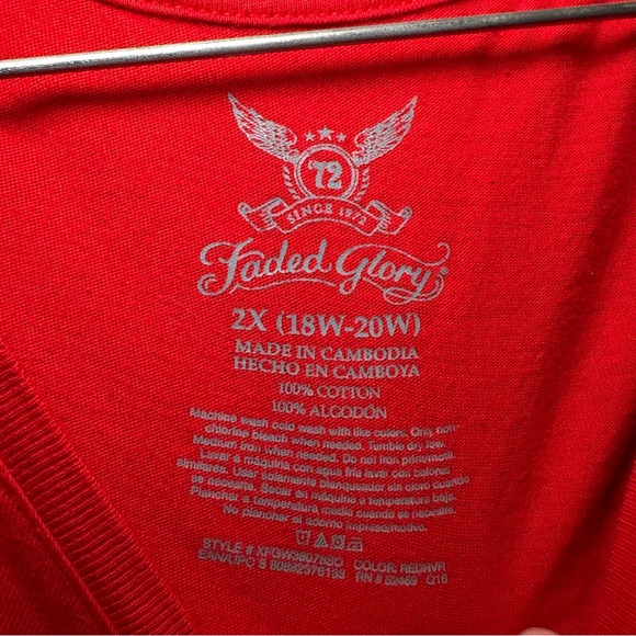 Faded Glory Red Scoop Neck Long Sleeve Tee size 2X - Picture 2 of 7